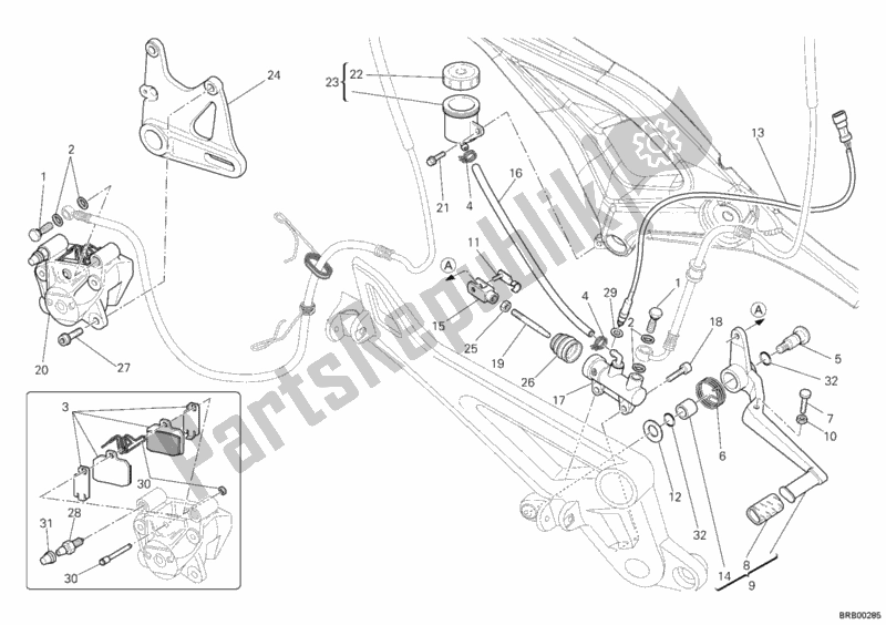 All parts for the Rear Brake System of the Ducati Monster 696 ABS USA 2011